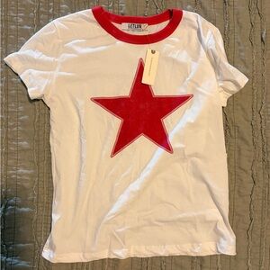 Letluv Women's White Tee with Red Star